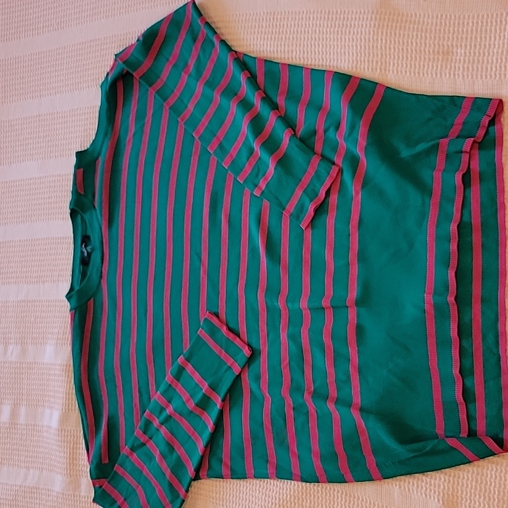 Classic Striped Crewneck Sweater - Green & Pink - Picture 3 of 9